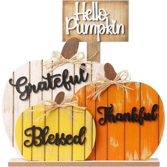 Fall Decorations for Home, Rustic Wooden Blessed Grateful Table Sign - Picture 7 of 7